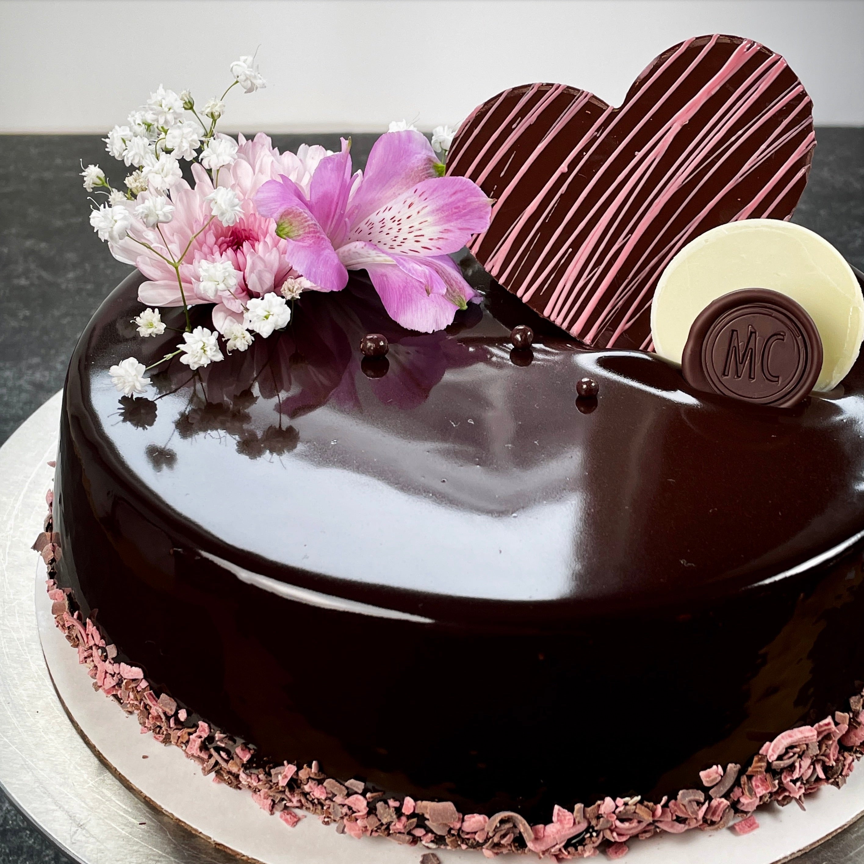 Hand-Made Chocolate Heart on Top of Cake